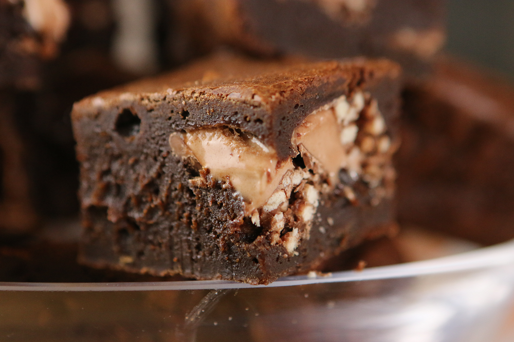 close up double decker brownie smaller